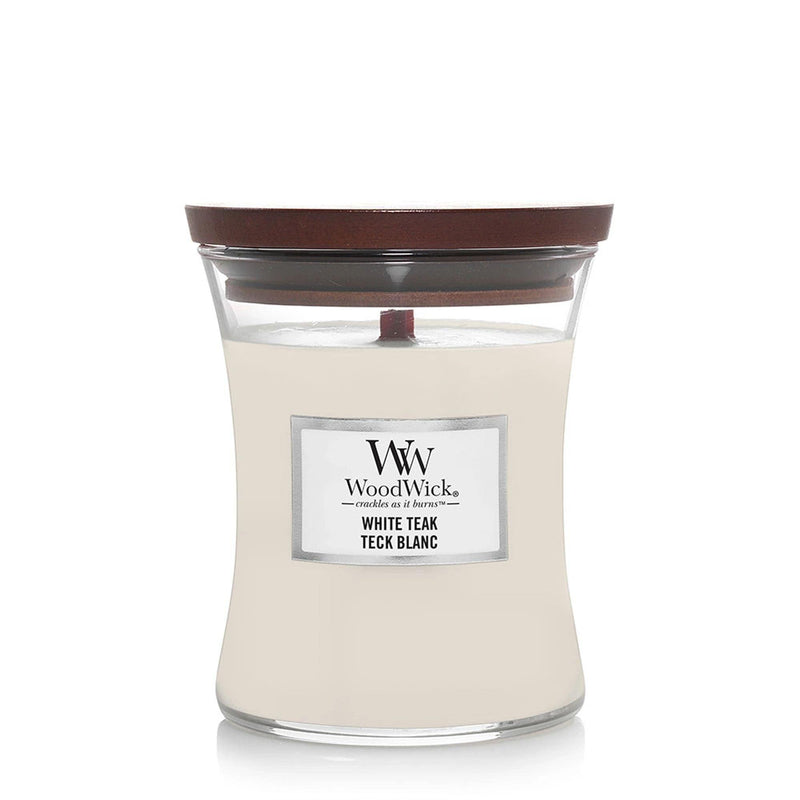White Teak Medium Hourglass Wood Wick Candle - Enesco Gift Shop