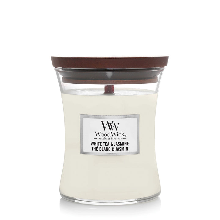 White Tea Jasmine Medium Hourglass Wood Wick Candle