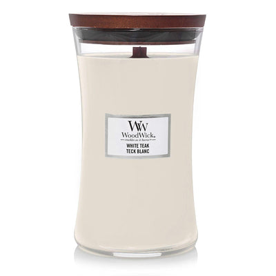 White Teak Large Hourglass Wood Wick Candle - Enesco Gift Shop