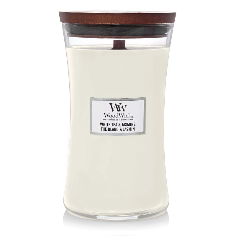 White Tea Jasmine Large Hourglass Wood Wick Candle