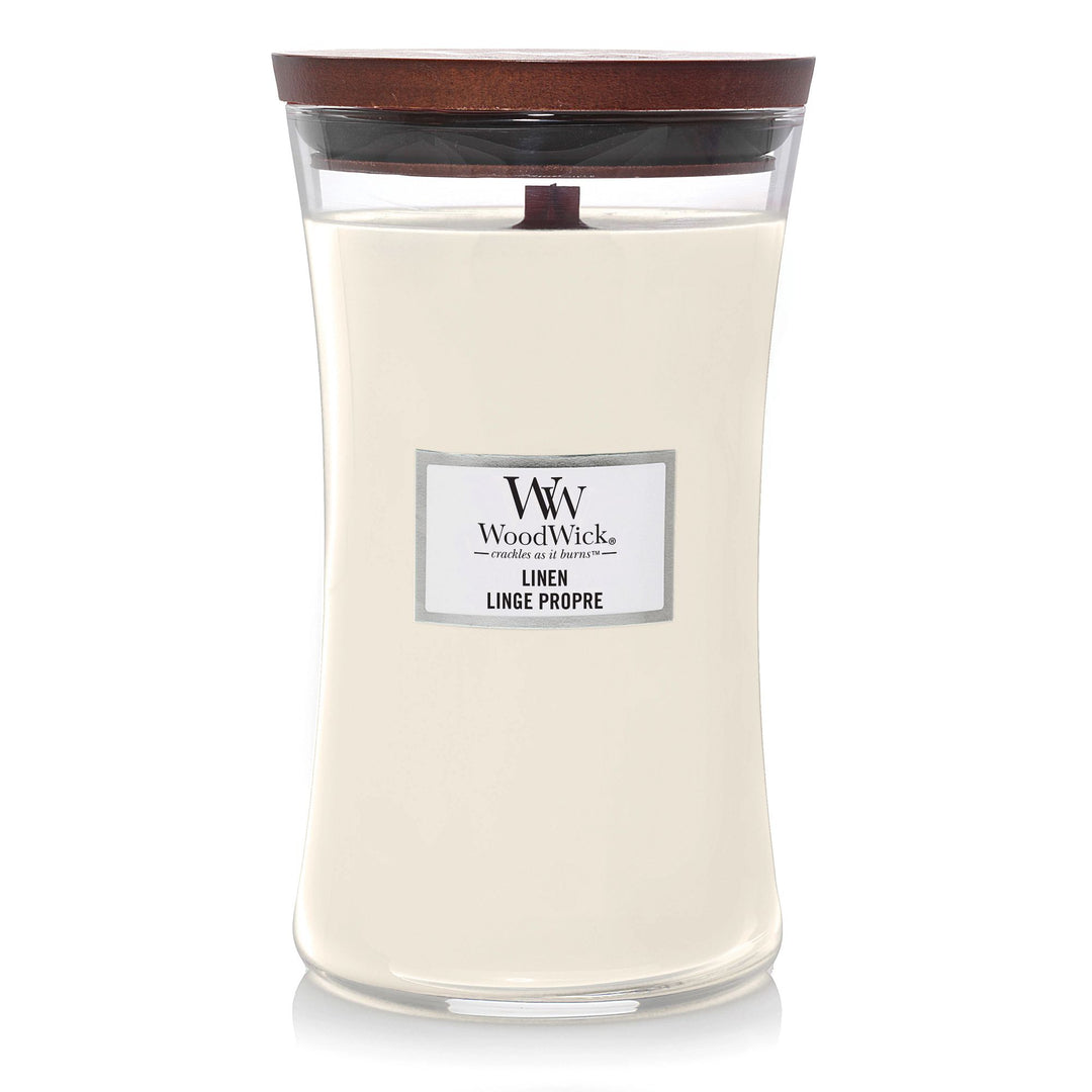 Linen Large Hourglass Wood Wick Candle
