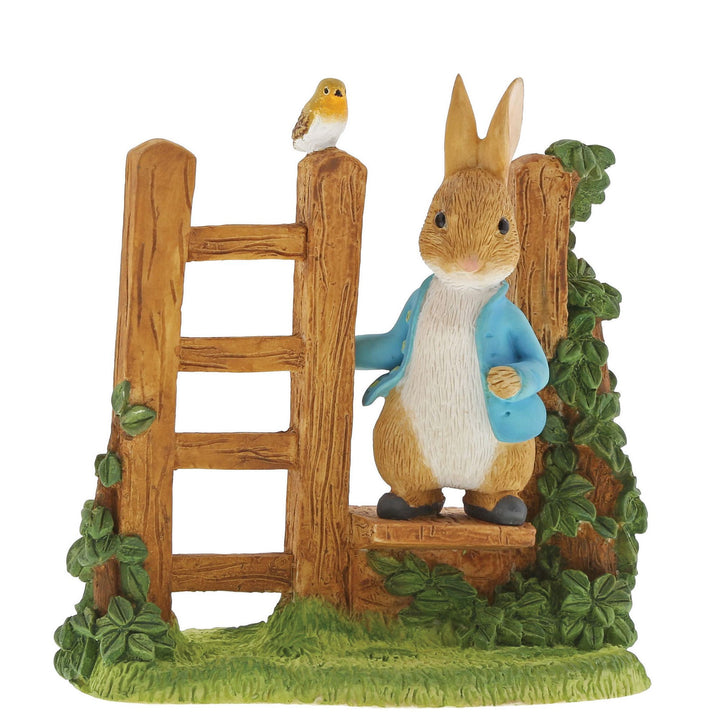 Peter Rabbit on Wooden Stile Figurine by Beatrix Potter