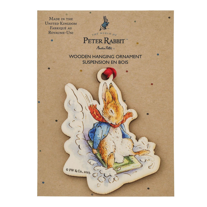 Peter Rabbit Sledging at Christmas Wooden Hanging Ornament