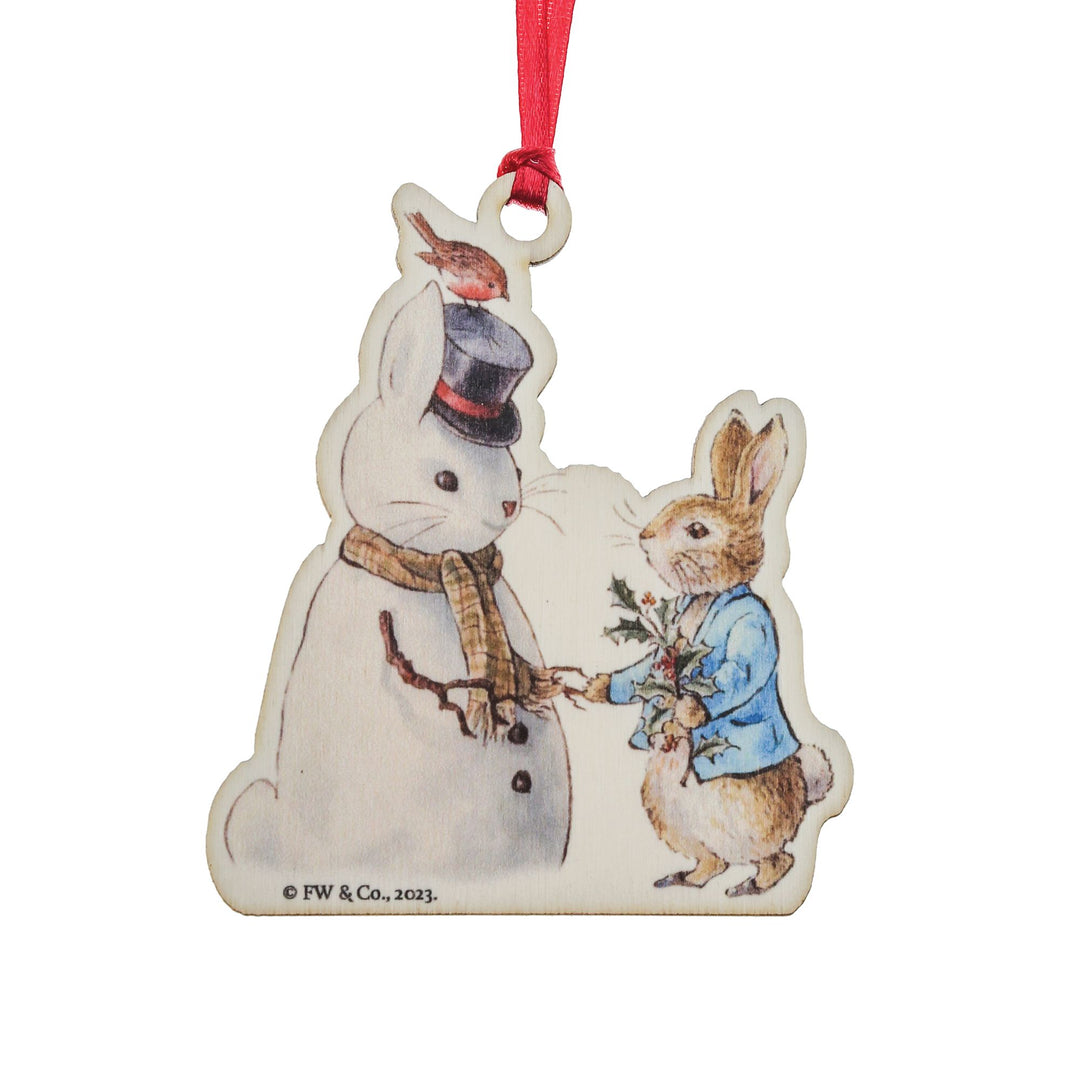 Peter Rabbit and Snow Rabbit Wooden Hanging Ornament