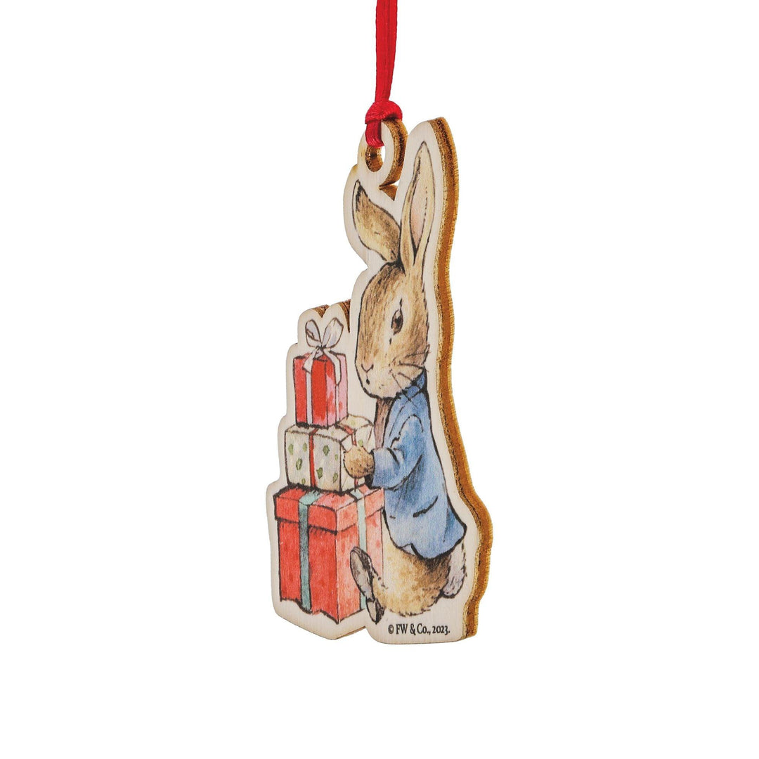 Peter Rabbit with Presents Wooden Hanging Ornament by Beatrix Potter - Enesco Gift Shop