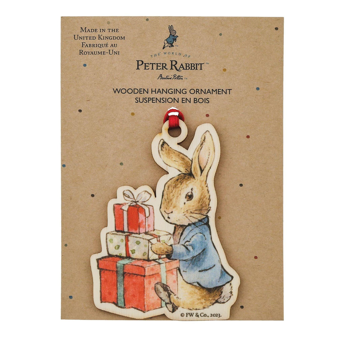 Peter Rabbit with Presents Wooden Hanging Ornament by Beatrix Potter - Enesco Gift Shop