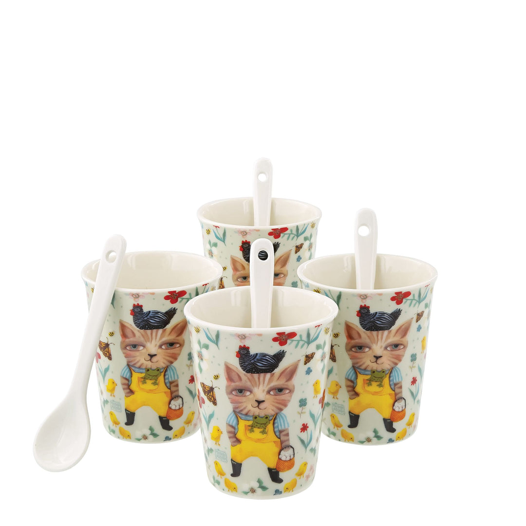 Country Cat Set of 4 Cups & Spoon Set by Allen Designs