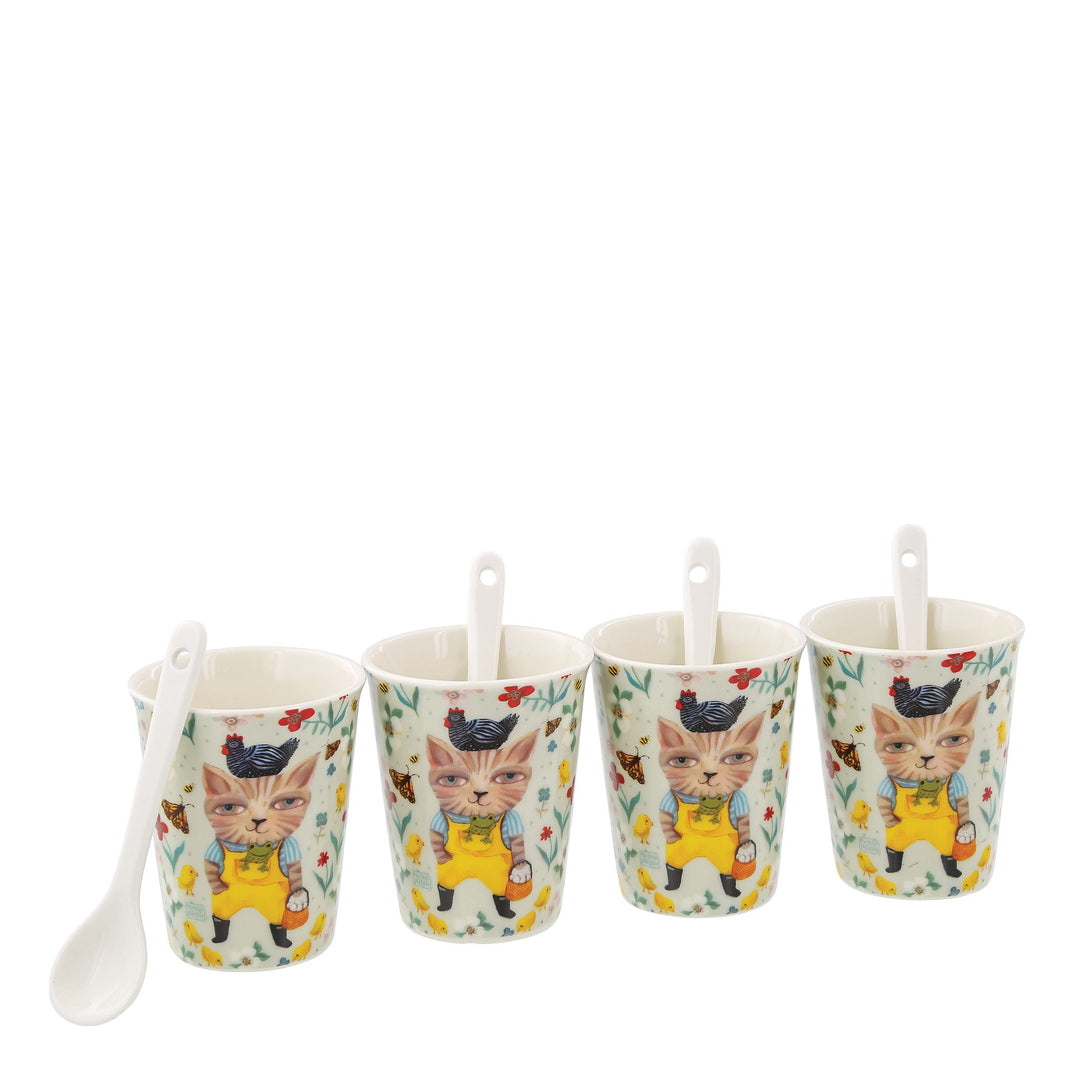 Country Cat Set of 4 Cups & Spoon Set by Allen Designs