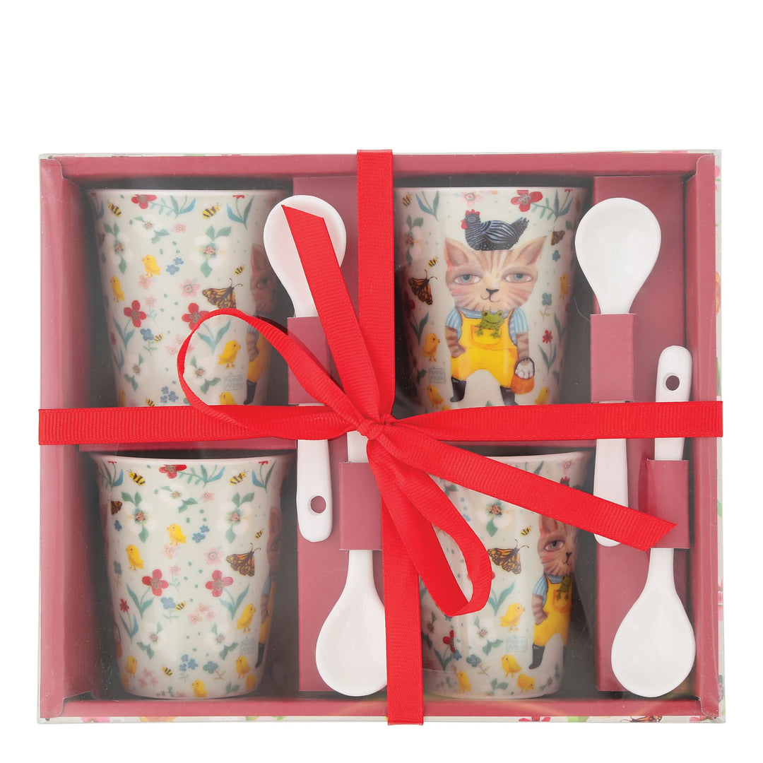 Country Cat Set of 4 Cups & Spoon Set by Allen Designs