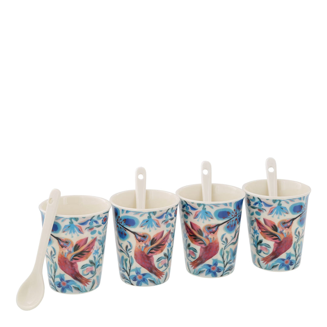 Hummingbird Set of 4 Cups & Spoon Set by Allen Designs