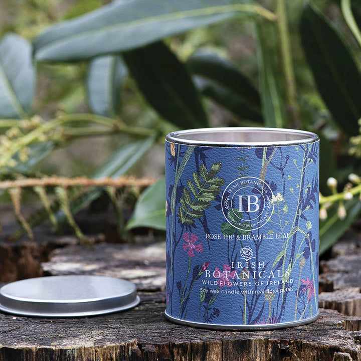 Rosehip and Bramble Leaf Tin Candle by Irish Botanicals