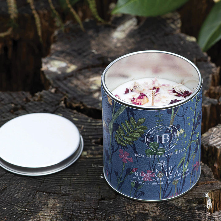 Rosehip and Bramble Leaf Tin Candle by Irish Botanicals