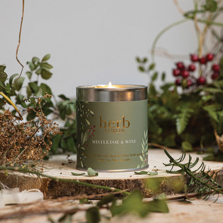 Mistletoe & Wine Tin Candle by Herb Dublin