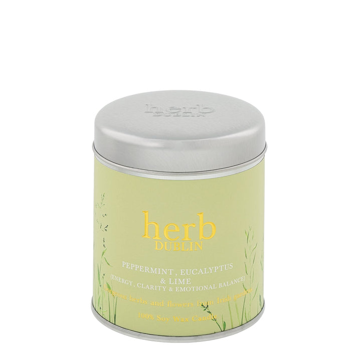 Peppermint, Eucalyptus And Lime Tin Candle by Herb Dublin