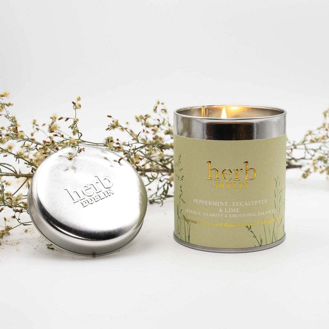 Peppermint, Eucalyptus And Lime Tin Candle by Herb Dublin