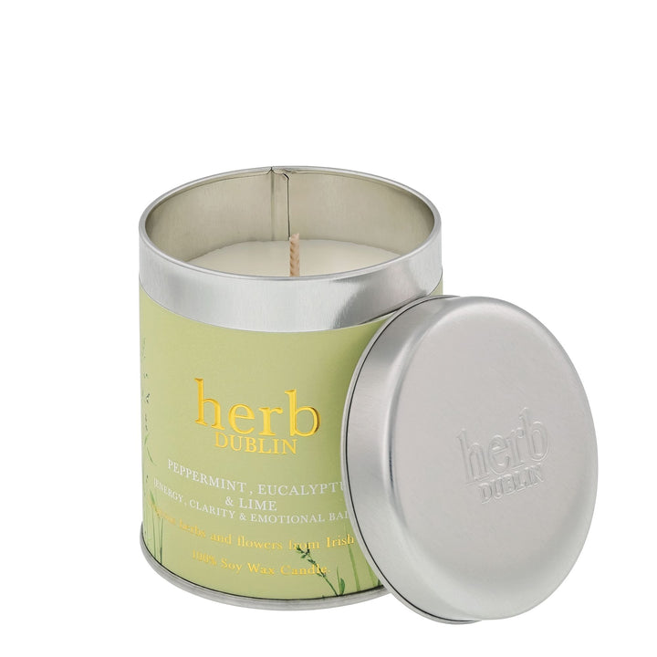 Peppermint, Eucalyptus And Lime Tin Candle by Herb Dublin