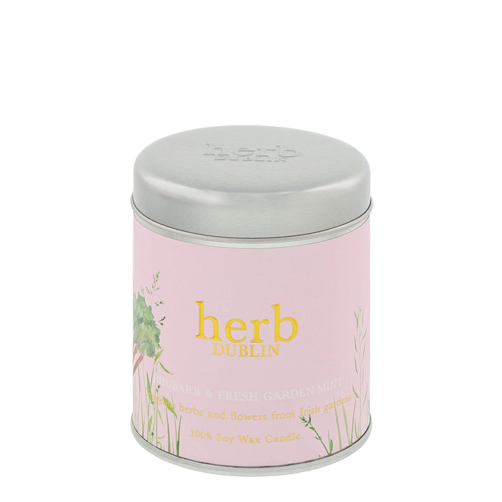 Rhubarb And Fresh Garden Mint Tin Candle by Herb Dublin