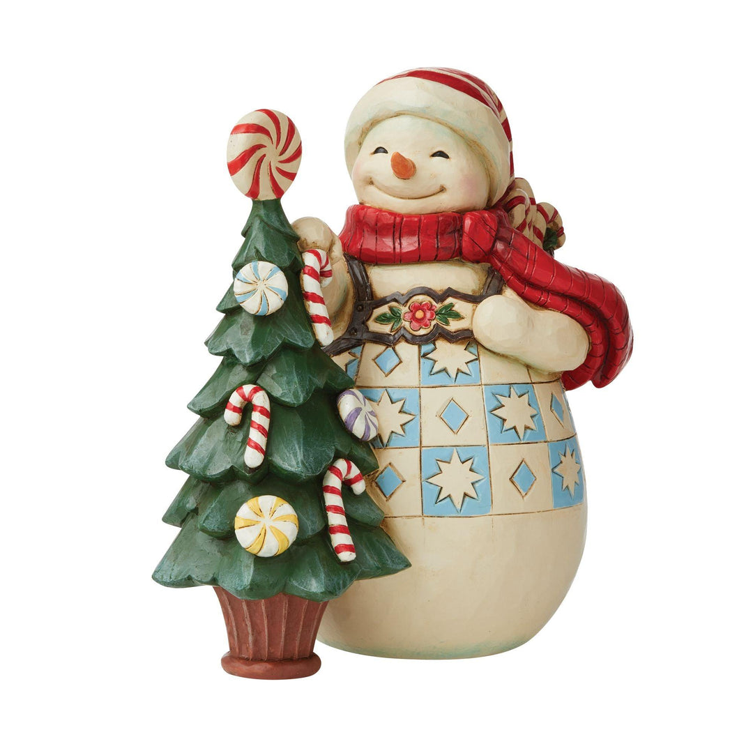 "Sweet Christmas Traditions" Snowman with Candy Tree Figurine - Heartwood Creekby Jim Shore - Enesco Gift Shop