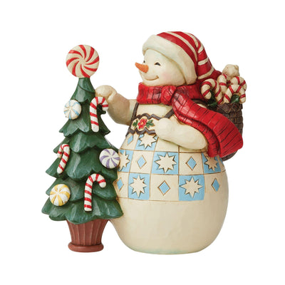 "Sweet Christmas Traditions" Snowman with Candy Tree Figurine - Heartwood Creekby Jim Shore - Enesco Gift Shop