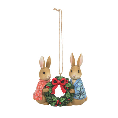 Peter Rabbit with Flopsy holding wreath Hanging Ornament - Beatrix Potter by JimShore - Enesco Gift Shop