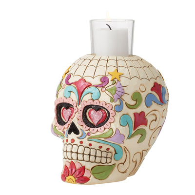 DOD Candleholder Skull Votive Figurine - Heartwood Creek by Jim Shore - Enesco Gift Shop