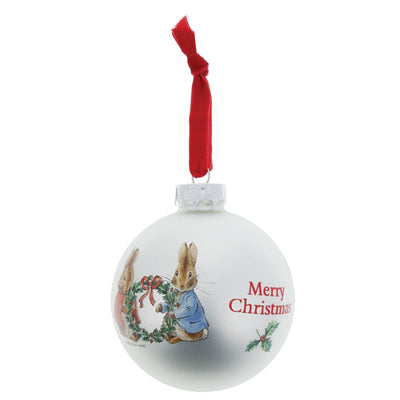 Peter Rabbit and Flopsy Holding Holly Wreath Bauble by Beatrix Potter - Enesco Gift Shop