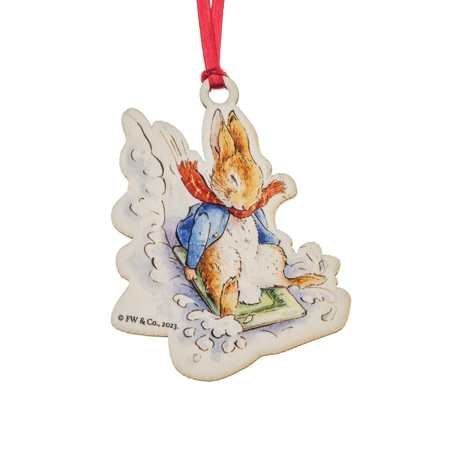 Peter Rabbit Sledging at Christmas Wooden Hanging Ornament - Enesco Gift Shop