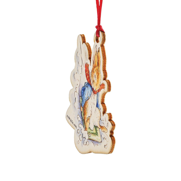 Peter Rabbit Sledging at Christmas Wooden Hanging Ornament - Enesco Gift Shop