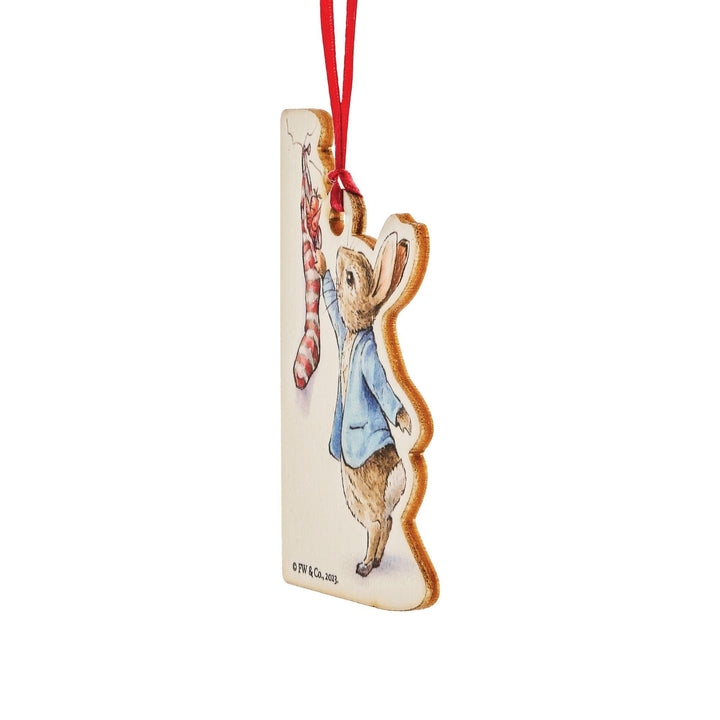 Peter Rabbit with Christmas Stocking Wooden Hanging Ornament - Enesco Gift Shop