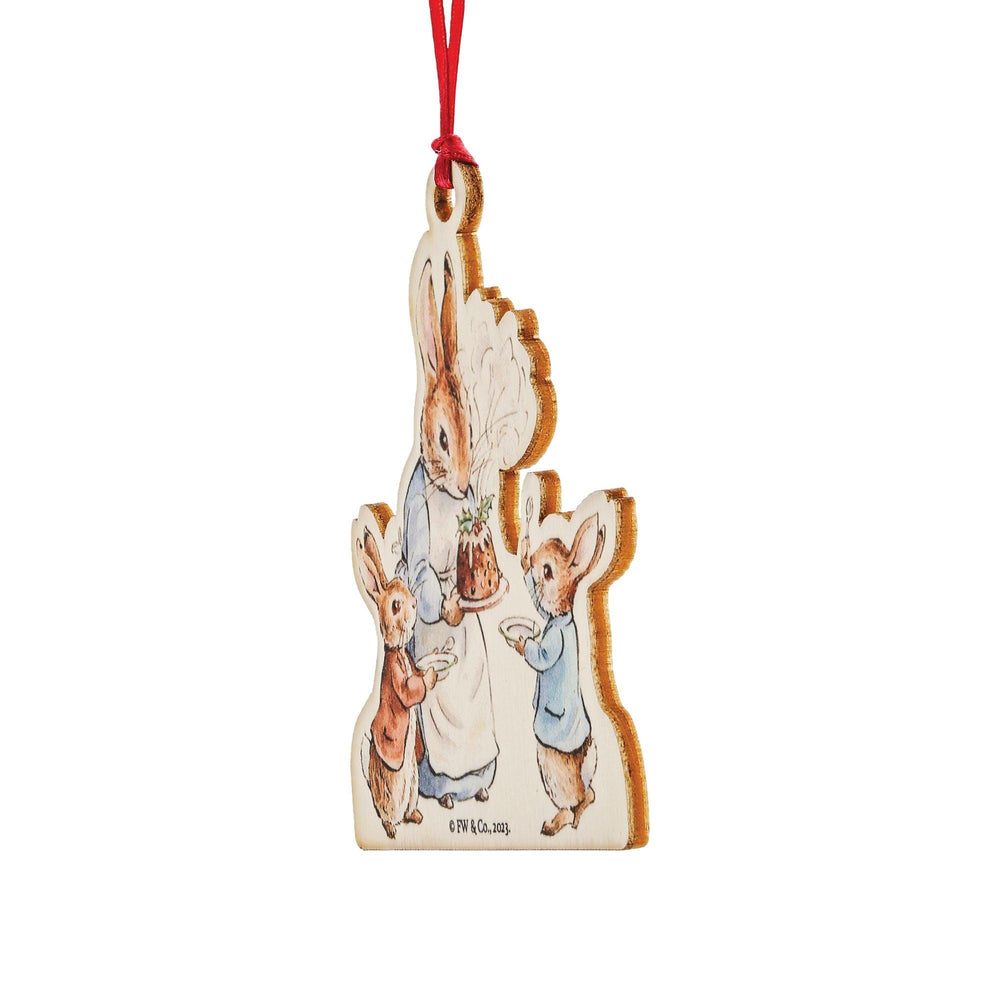 Mrs. Rabbit with a Christmas Pudding Wooden Hanging Ornament - Enesco Gift Shop